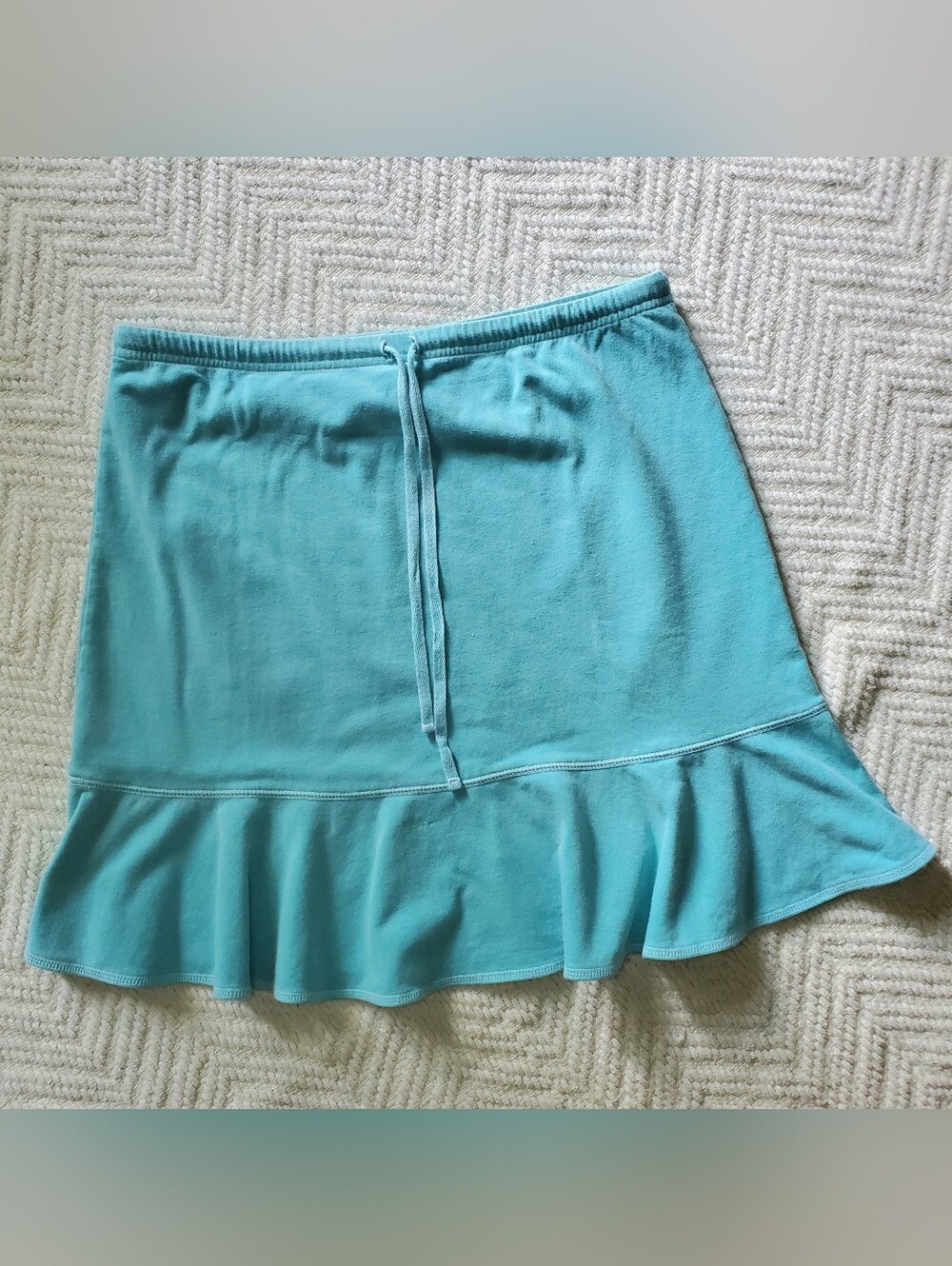 Fresh Produce Aqua Blue Coastal Preppy Cotton Lycra Terry Ruffle Hem Skirt - Picture 2 of 7
